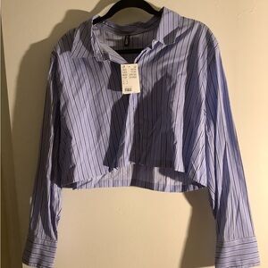 #21 H&M Divided crop button down, Size L, blue,black, white stripes